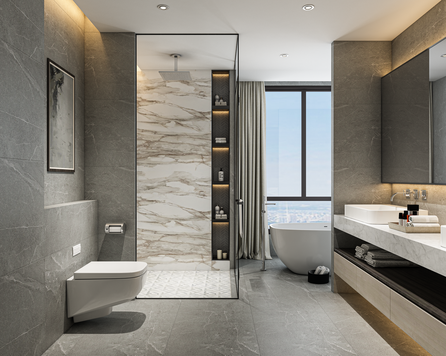 Luxury Bathroom with Illuminiche Light Channels in New York High-Rise