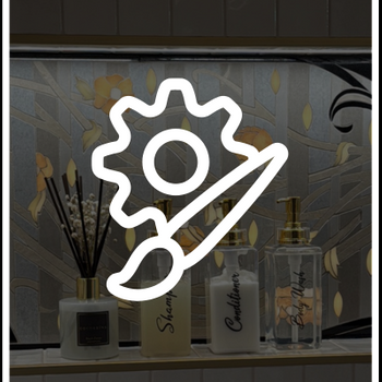 shower product lit up overlaid with customization icon
