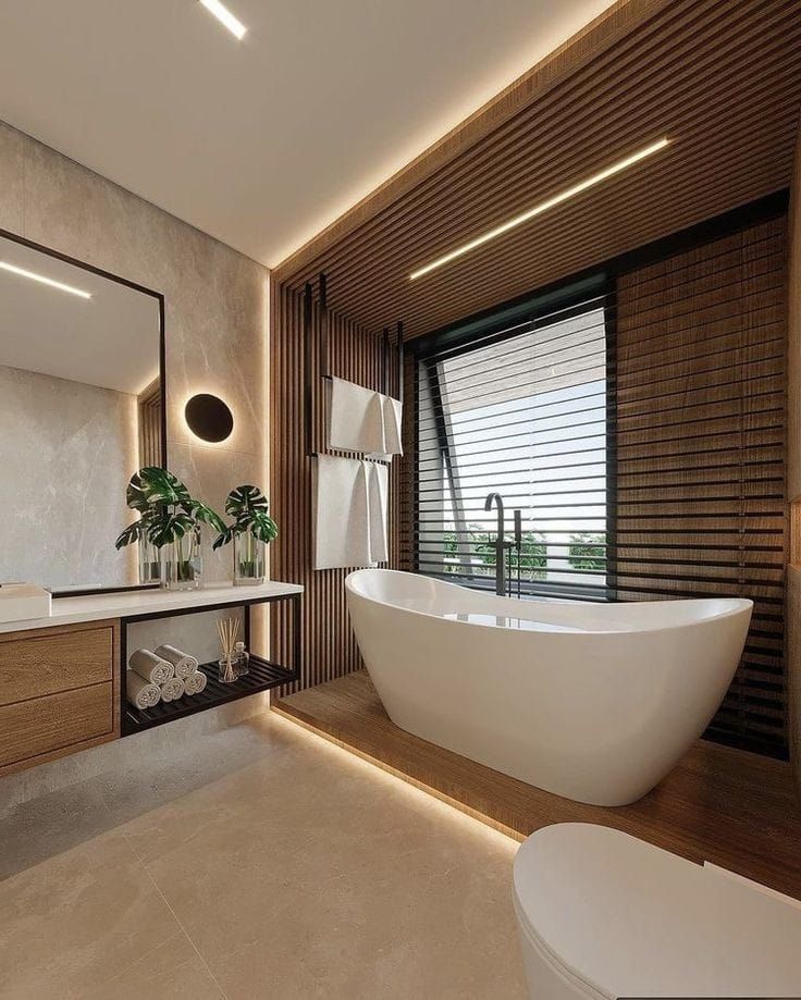 Ambient Illumination: LED Channel Lighting | Stylish Freestanding Bathtub