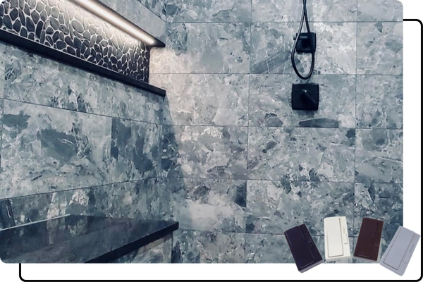 dark tiled niche with lighting plate options 