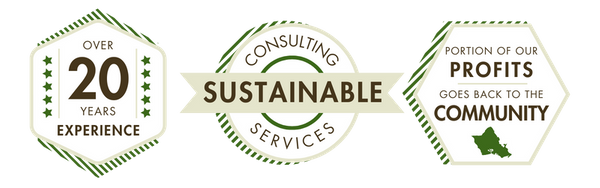 Badge 1: over 20 years experience Badge 2: portion of our profits goes back to the community Badge 3: Sustainable consulting and services Badge 1: over 20 years experience Badge 2: portion of our profits goes back to the community Badge 3: Sustainable consulting and services