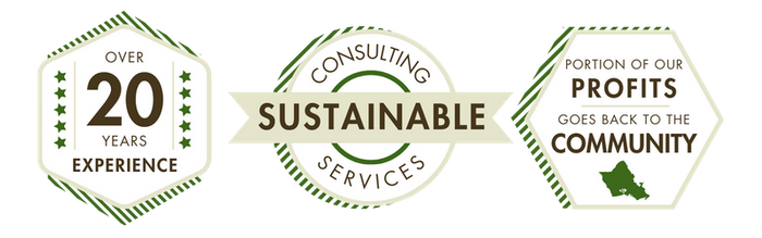 Badge 1: over 20 years experience Badge 2: portion of our profits goes back to the community Badge 3: Sustainable consulting and services Badge 1: over 20 years experience Badge 2: portion of our profits goes back to the community Badge 3: Sustainable consulting and services
