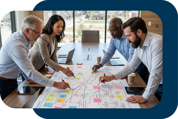 Team of professionals collaborating on a unified strategic plan.