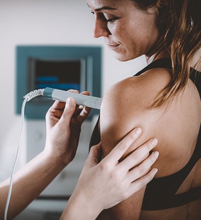 Woman getting an ultrasound on shoulder