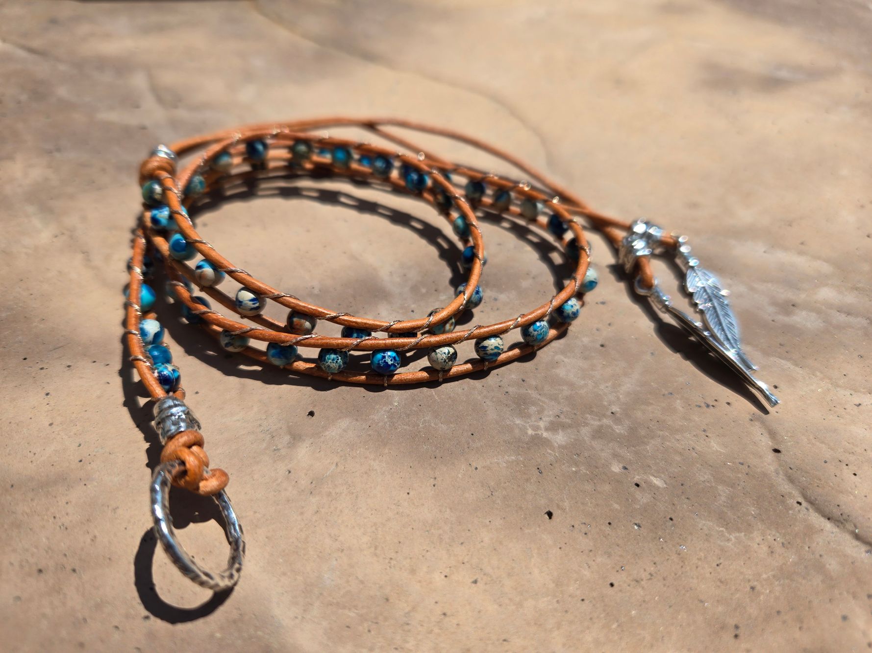 Sea Sediment Jasper Leather wrist wrap