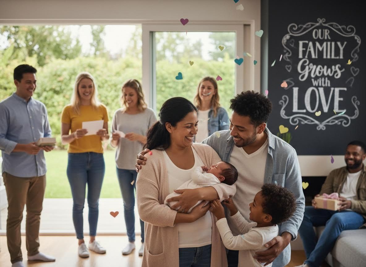 Joyful Family Welcomes Newborn with Friends