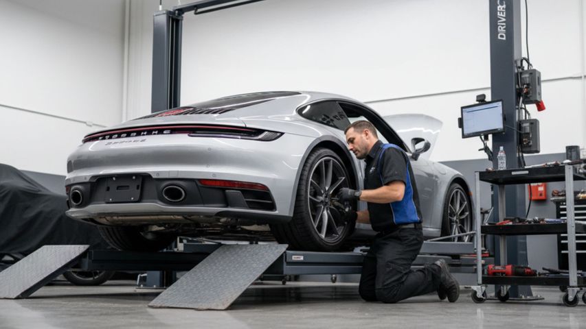 mechanic working on porsche