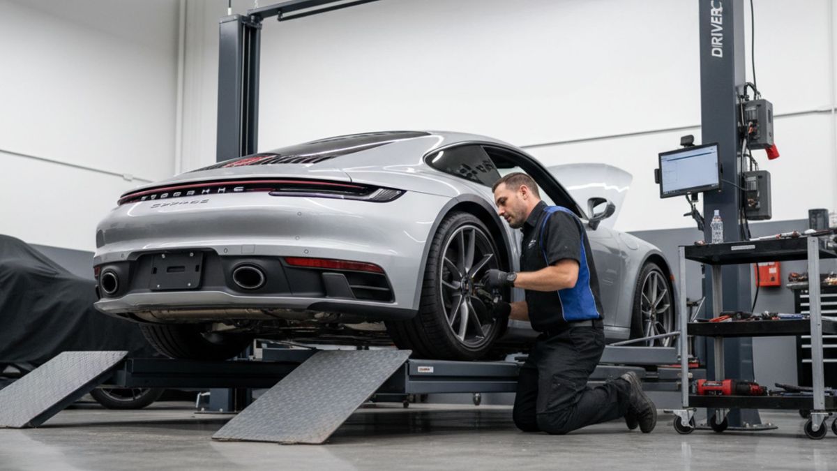 mechanic working on porsche