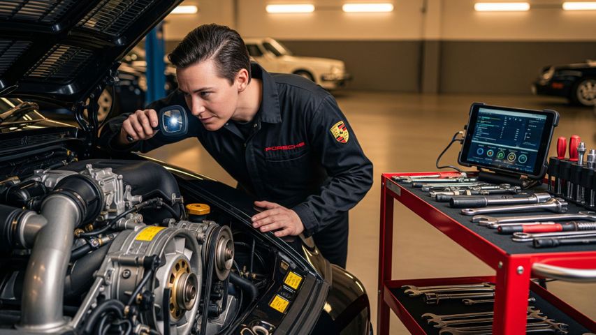 Man working on a Porsche.