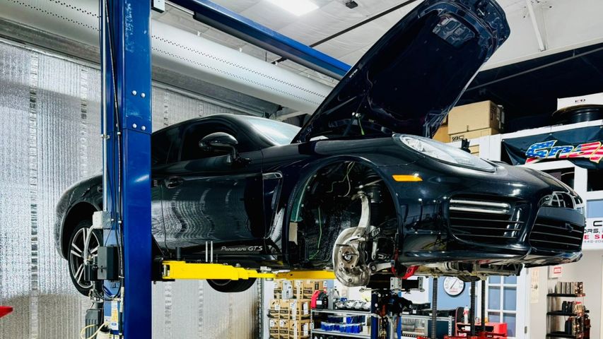 Porsche lifted in our repair shop