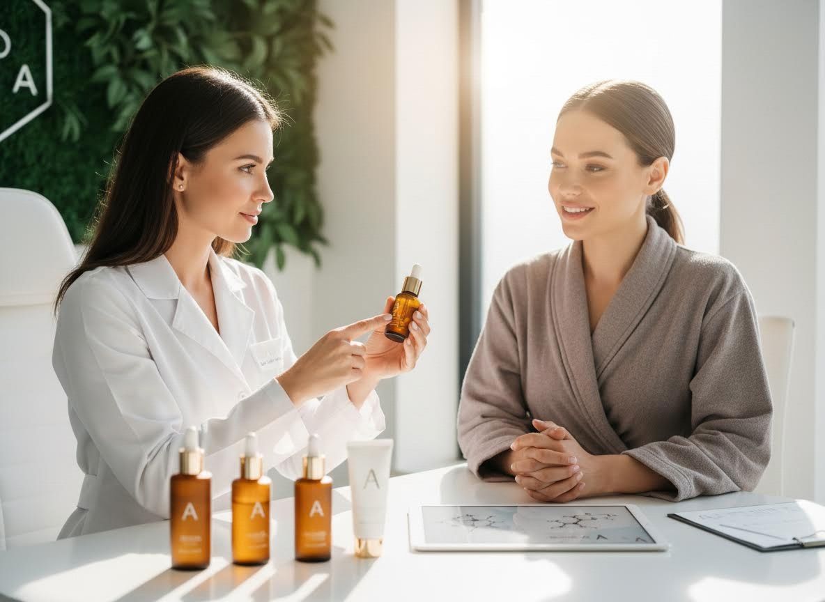 Skincare Consultation: Professional Explains Serum to Client