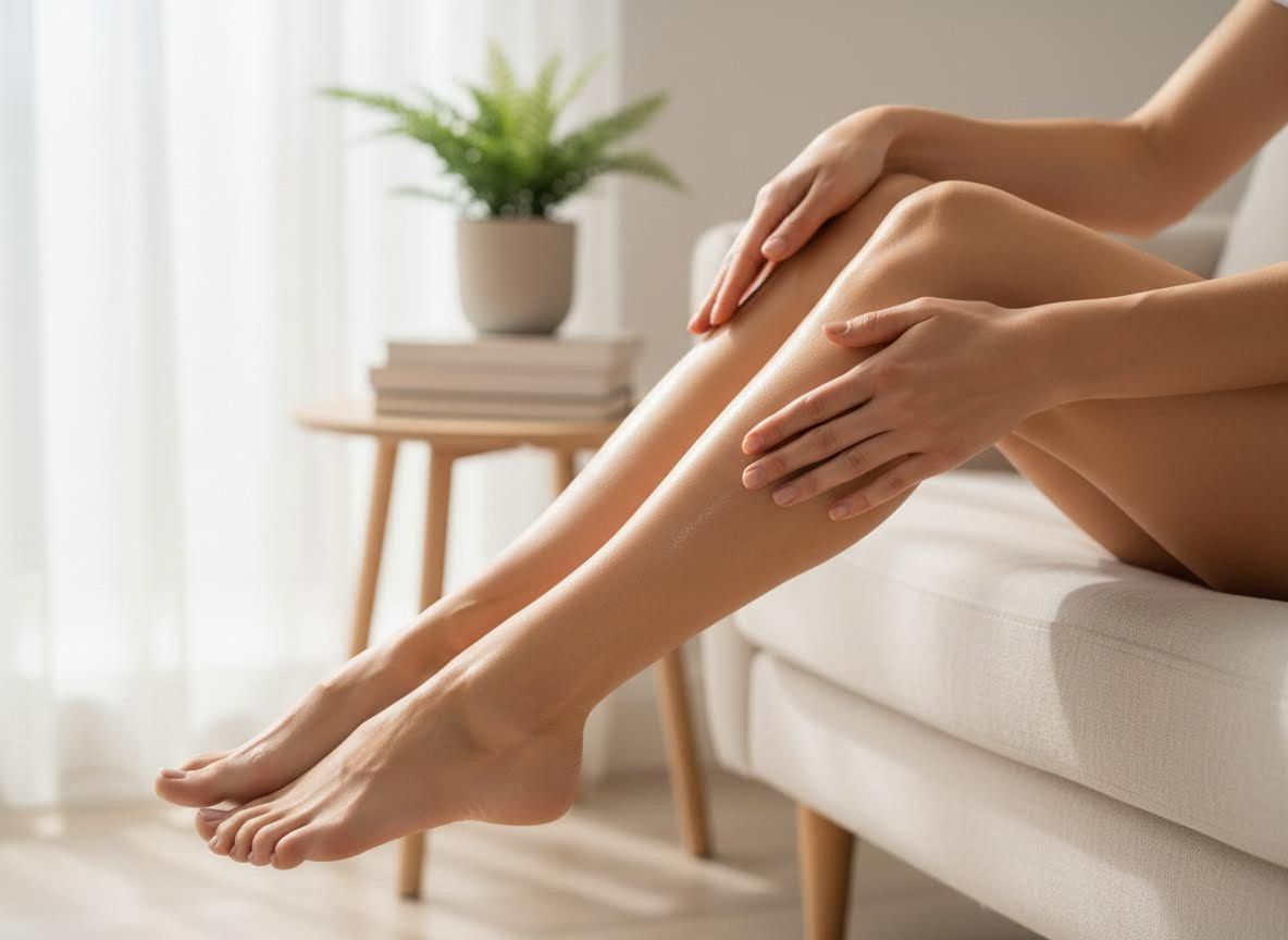 woman touching her smooth legs