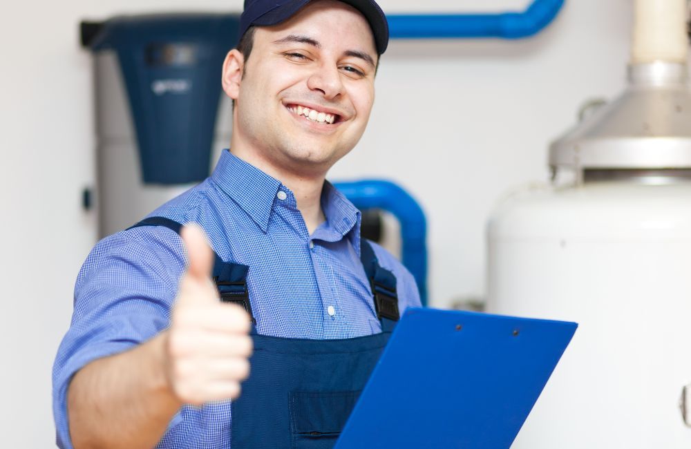 technician holding clipboard giving thumbs up