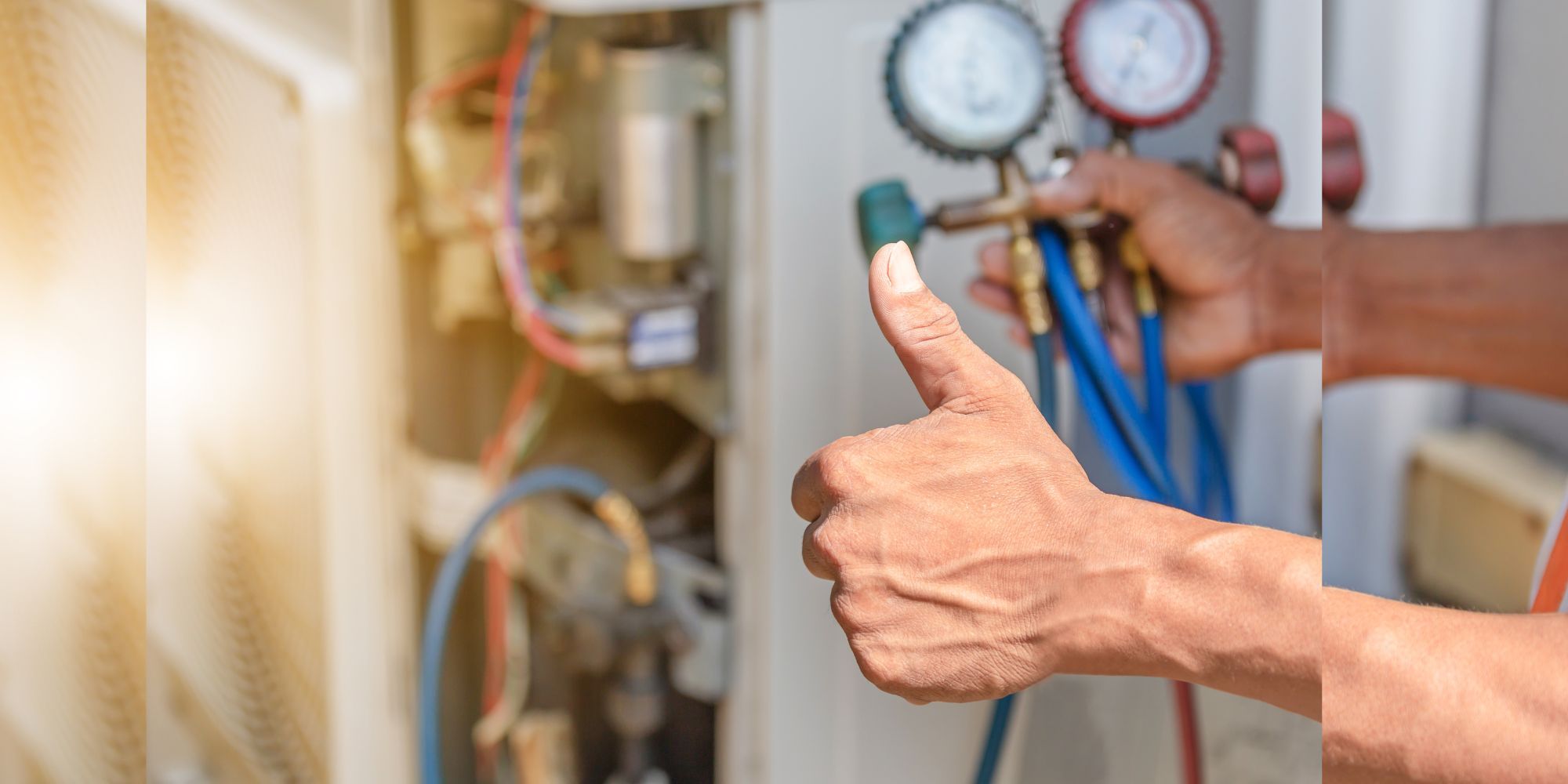 person performing maintenance on air conditioner