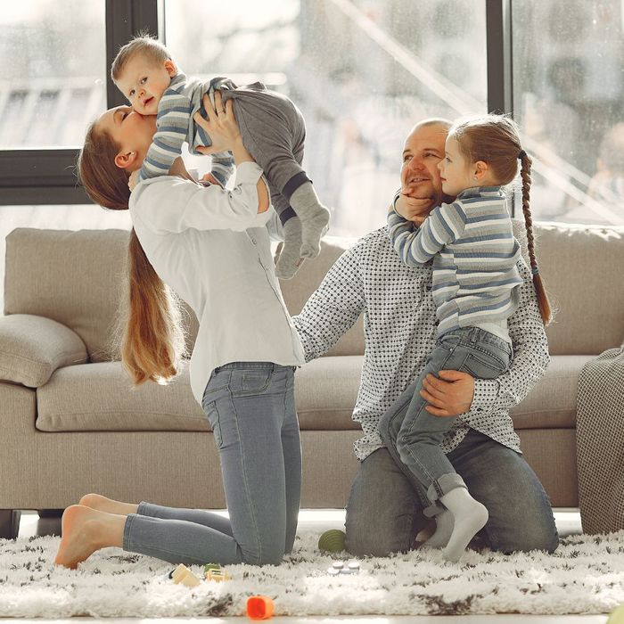 Family playing inside