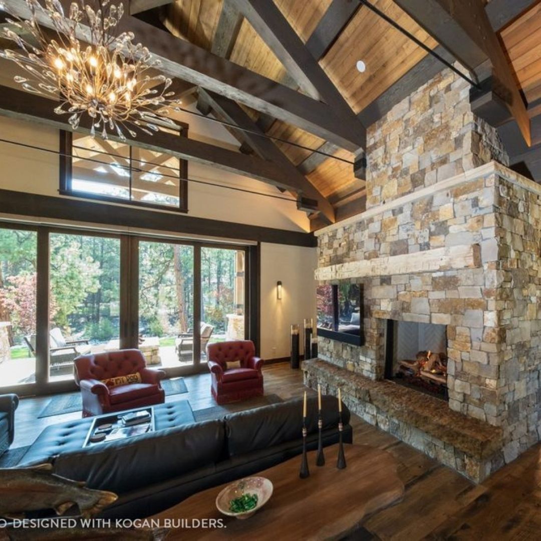 An image of a mountain cabin living room.