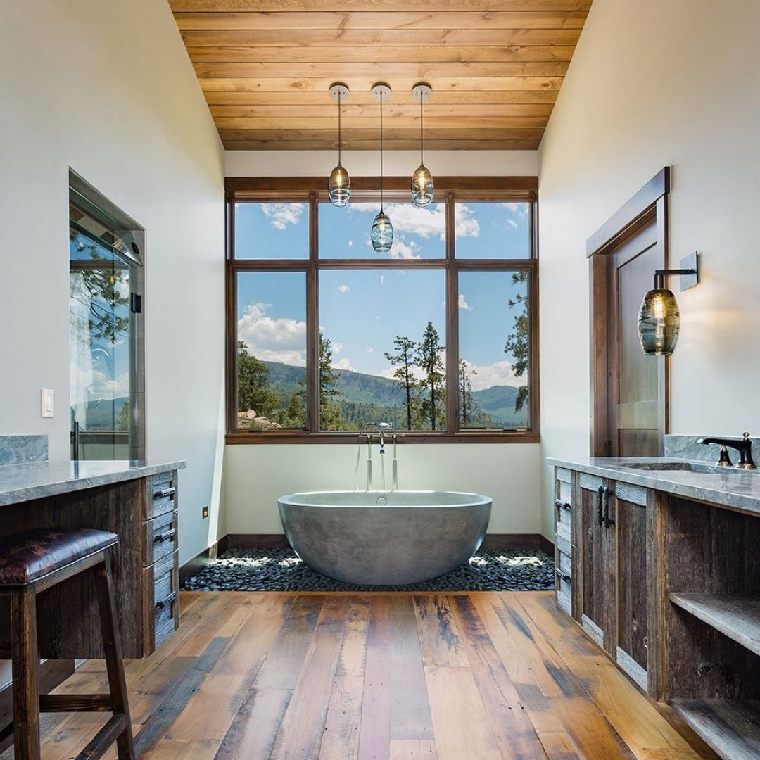 An image of a rustic-style soaker tub.