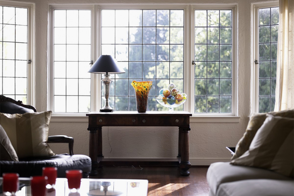 Large bay windows in a living room