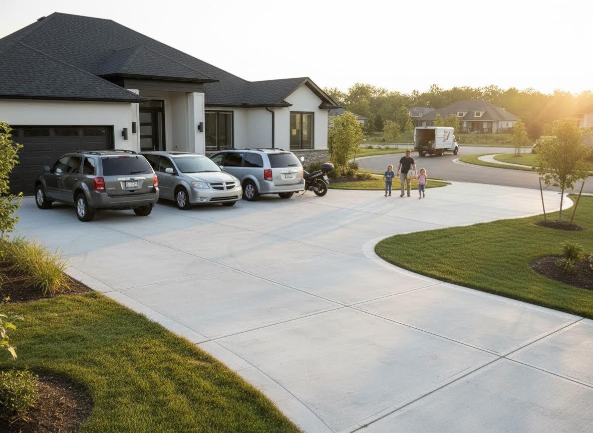 Spacious Concrete Driveway at a Modern Home with Family