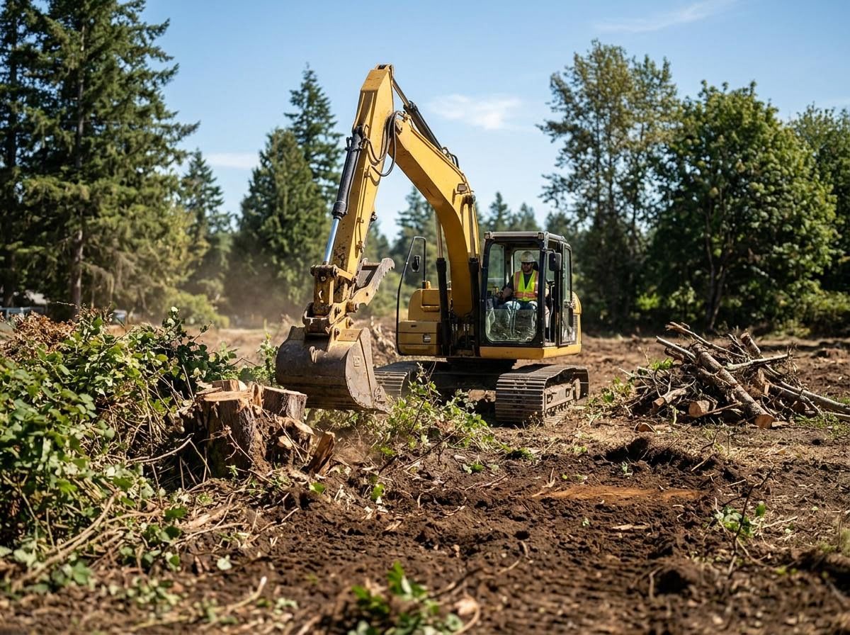 Yellow Excavator Clearing Land