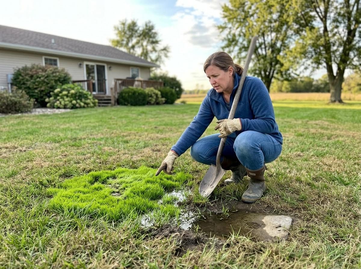 Homeowner Inspecting Yard Drainage Issue