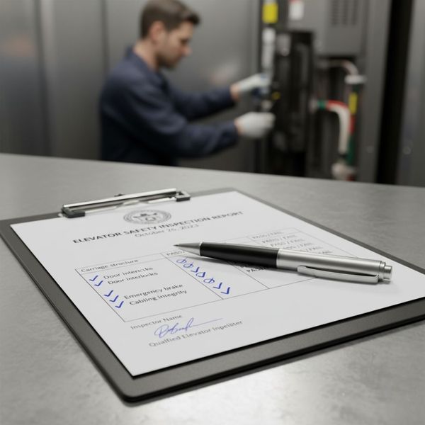 Clipboard with inspection checklist, showing compliance documents and pen Clipboard with inspection checklist, showing compliance documents and pen