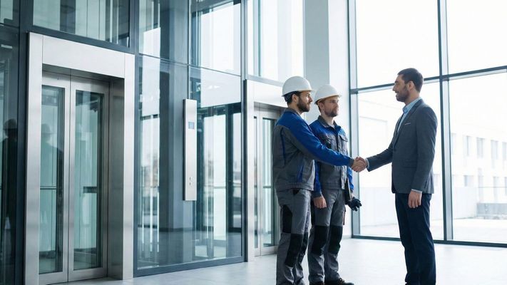 handshake with elevator technicians handshake with elevator technicians