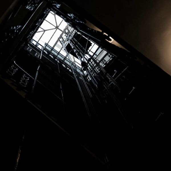 Looking up at an elevator shaft