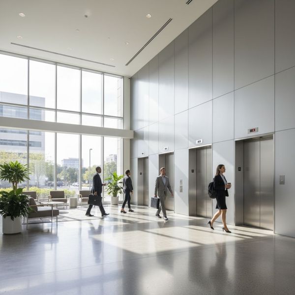 busy commercial office with 4 elevators busy commercial office with 4 elevators