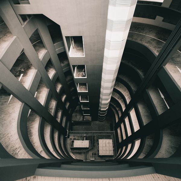 Looking down at floors in a building