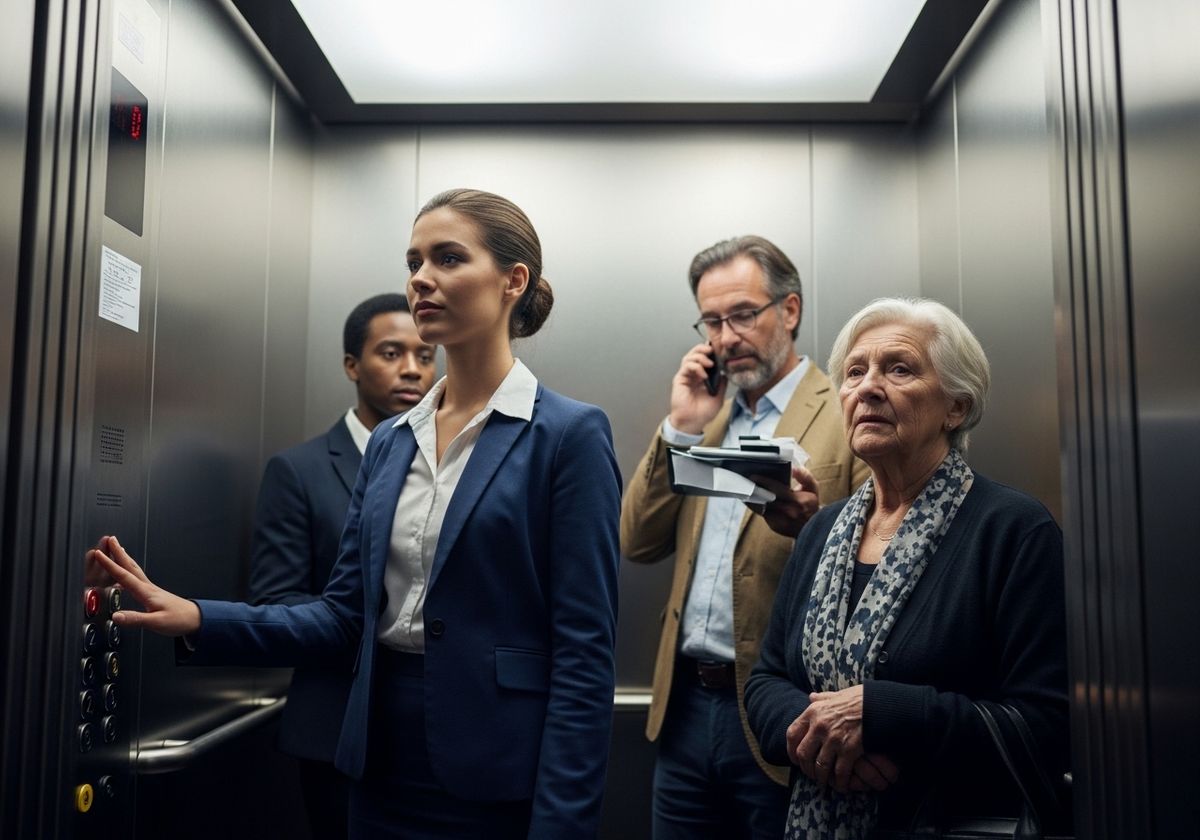 Diverse group of professionals in an elevator
