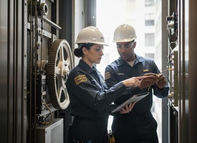 Two Union Technicians Working on Industrial Machinery