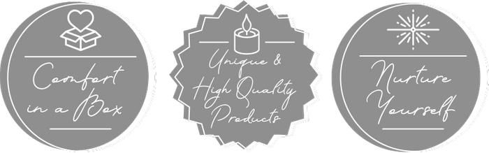 badges: comfort in a box, unique & high quality products, nurture yourself