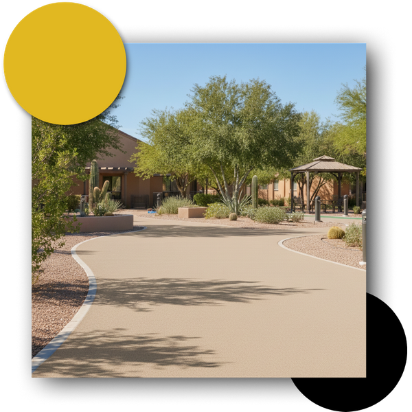 a retirement home with a pour in place rubber path