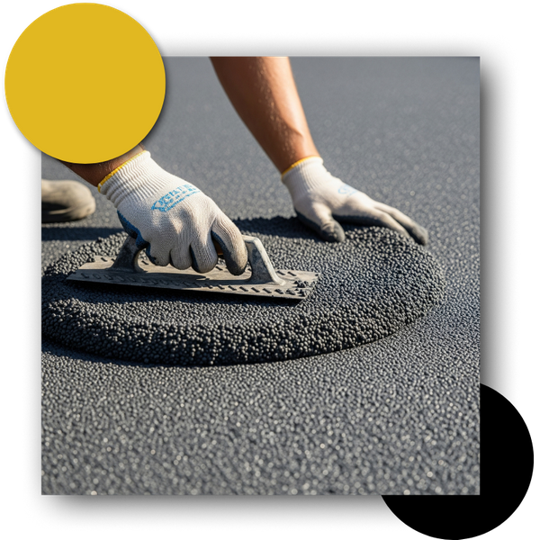 Rubber driveway installation showing fresh rubber material applied over old concrete