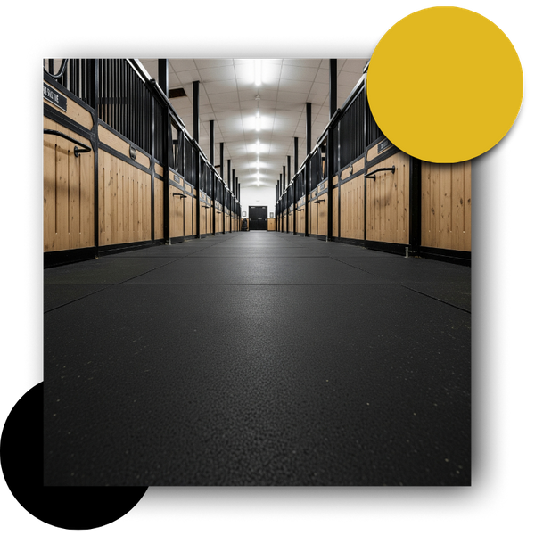 clean, wide barn aisle with safe, non-slip equestrian rubber flooring