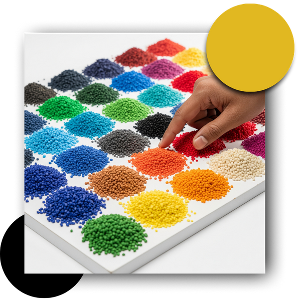 A collection of colorful rubber granule samples for surface overlays.