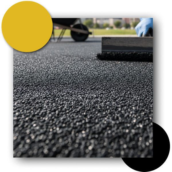 hand-troweling rubber granules into a surface