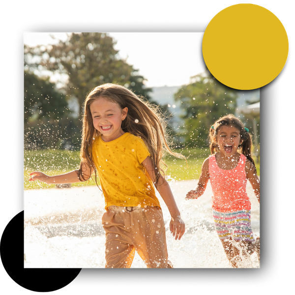 kids running through water