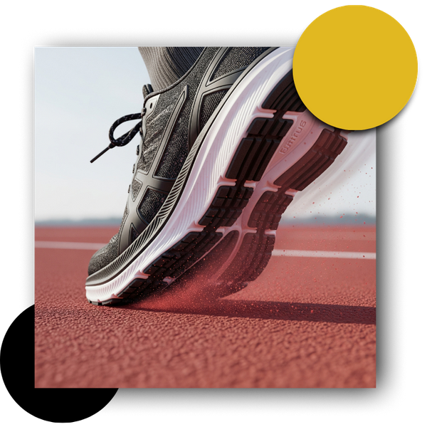 Athlete's running shoe making contact with the high-performance rubber track surface