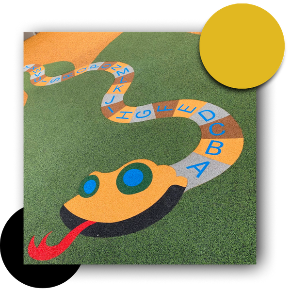 designed pour-in-place rubber surface with a snake design
