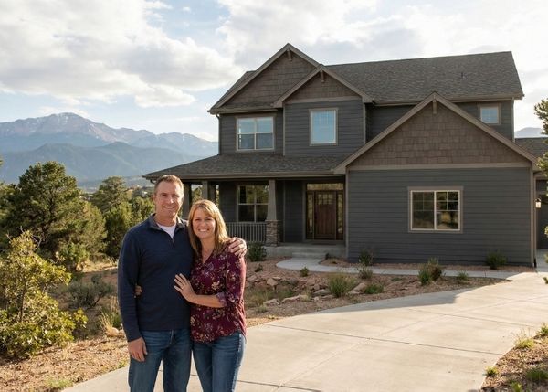 a married couple standing outside their Colorado Springs home