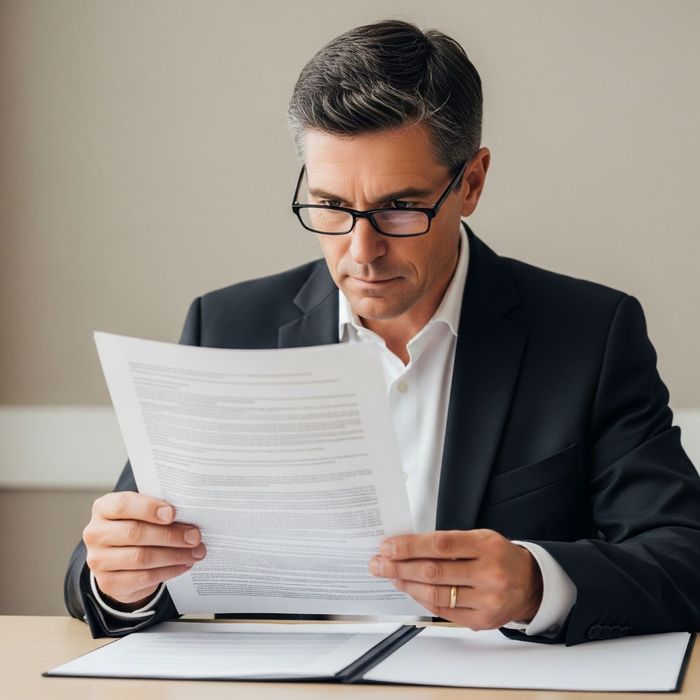 Person with glasses reviewing fine print on a document. Understanding Rental Contracts2.jpg