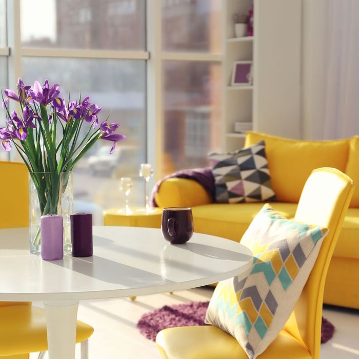 apartment with bright yellow accents