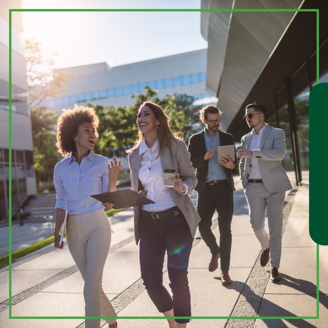 young business professionals walking outside