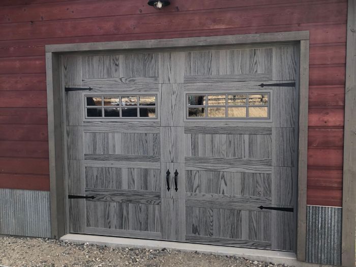 Wooden garage door. 