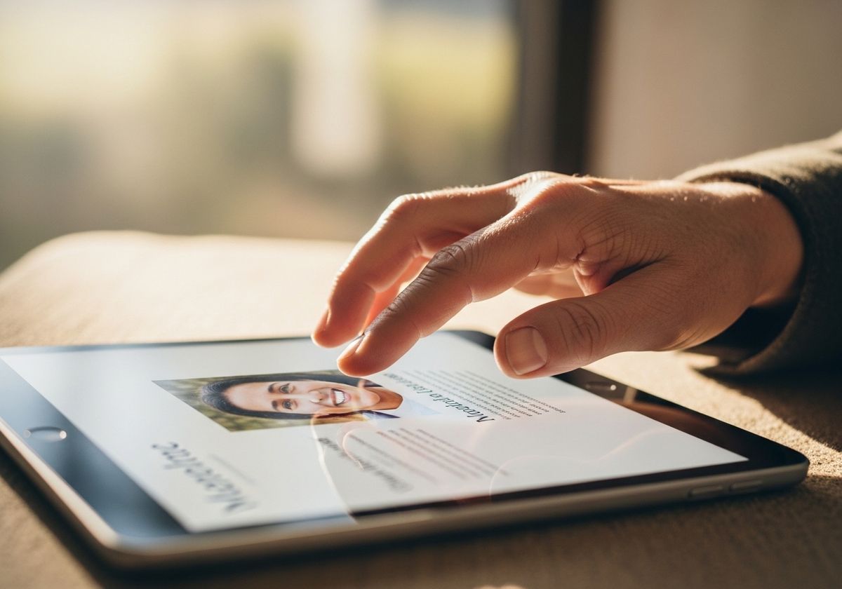 Hand touching a tablet screen