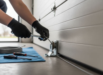 Technician Adjusting Garage Door Cable