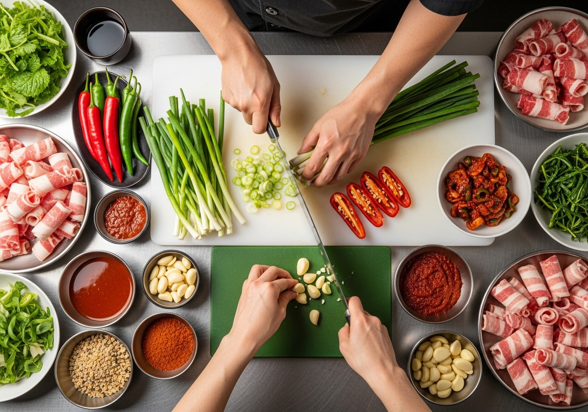 Chef Preparing Korean BBQ Ingredients