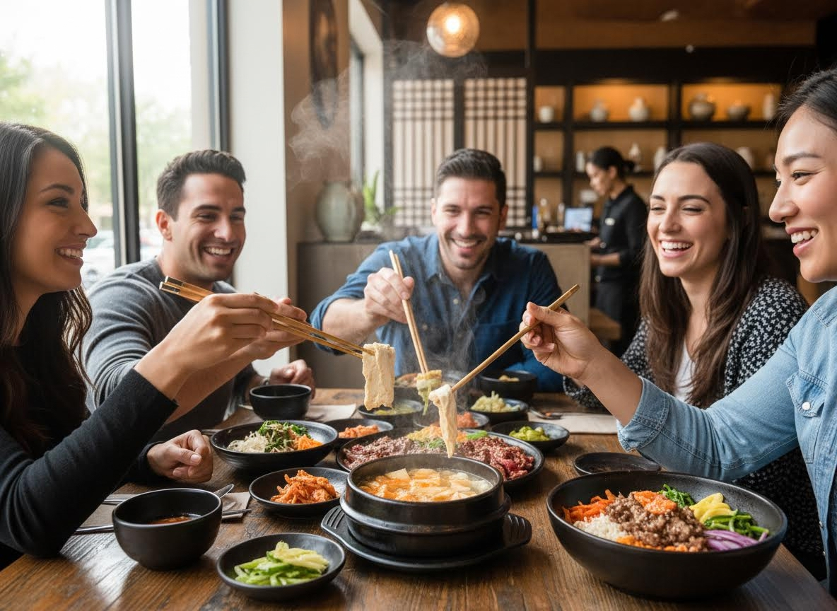 Friends Enjoying Asian Cuisine